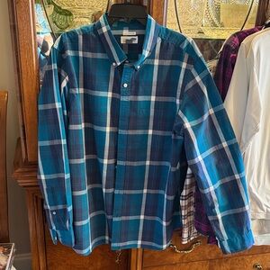 Old Navy Teal and Navy Plaid Men's Shirt